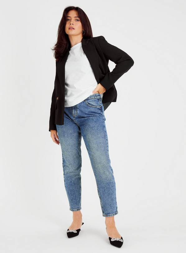 Blue Denim Embellished Mom Jeans 10S